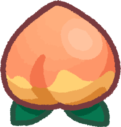 a peach with a lighter bottom and two leaves